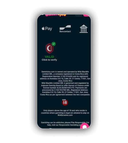Sweetsino Kassenbildschirm mit Karten-, E-Wallet- und Krypto-Einzahlungsoptionen